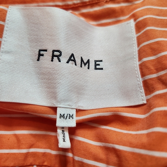 Frame The Oversized Shirt In Tangerine Orange Pinstripe Size Medium - Picture 5 of 8